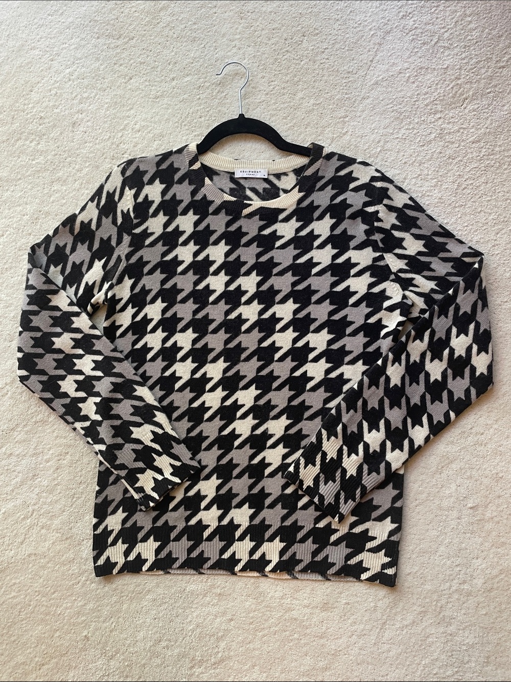 Equipment Femme 100% cashmere houndstooth Sweater Black Gray White M